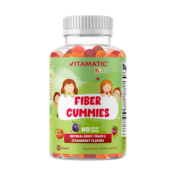 Vitamatic Kids Prebiotic Fiber Gummies for Adults - 4G Fiber Extra Strength - Zero Sugar Added - 60 Pectin Based Gummies - Digestive Health & Regularity Support