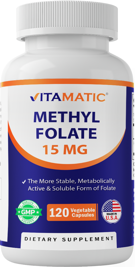 Vitamatic Methylfolate 15mg 120 Veggie Capsules High Potency ...