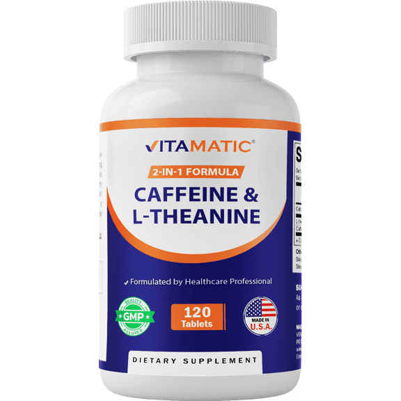 Vitamatic L-Theanine 200mg with Caffeine 100mg 120 Vegetarian Tablets - Nootropic Supplement