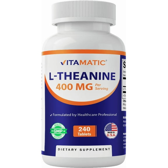 Vitamatic L-Theanine Supplement 400mg per Serving - 240 Tablets - Non-GMO, Gluten Free