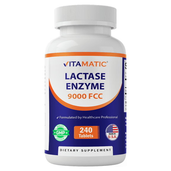 Vitamatic Lactase Enzyme 9000 FCC 240 Tablets - Lactose Intolerance Relief Caplets