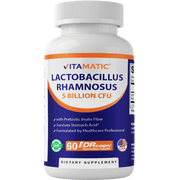 Vitamatic Lactobacillus Rhamnosus 5 Billion per DR Capsule 10 Billion Per 2 Capsules - 60 Count - Advanced Digestive & Immune Support - Made with Prebiotic Inulin Fiber
