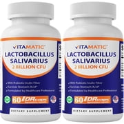 Vitamatic Lactobacillus Salivarius 2 Billion per DR Capsule - 60 Count - Digestive Support - Made with Prebiotic Inulin Fiber 2 Bottles