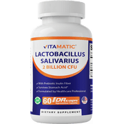 Vitamatic Lactobacillus Salivarius 2 Billion per DR Capsule - 60 Count - Digestive Support - Made with Prebiotic Inulin Fiber