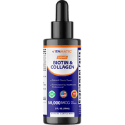 Vitamatic Liquid Biotin & Collagen Drops   50,000 mcg   2 fl oz Supports Healthy Hair Growth, Glowing Skin & Strong Nails   for Women and Men