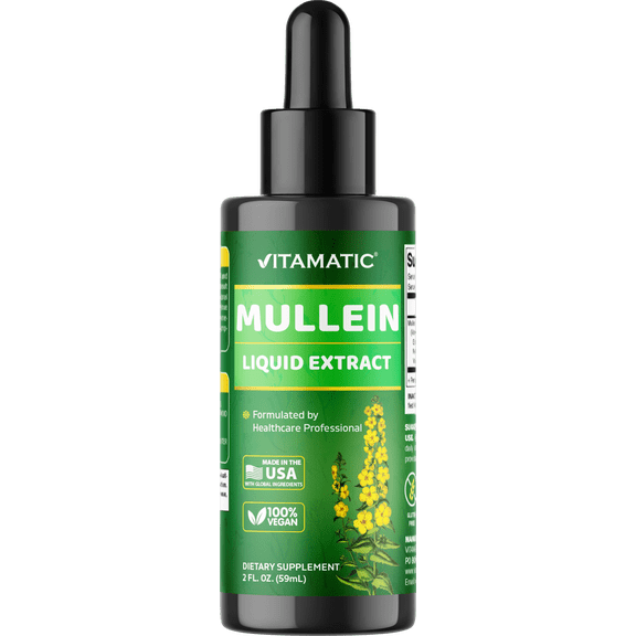 Vitamatic Liquid Mullein Leaf 1000mg per Serving - Supports Healthy Respiratory, Bronchial & Immune Function - 2 fl oz