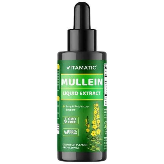 Vitamatic Liquid Mullein Leaf 1000mg per Serving - Supports Healthy Respiratory, Bronchial & Immune Function - 2 fl oz