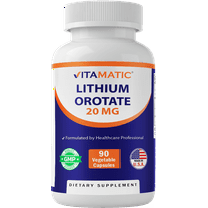 Vitamatic Lithium Orotate 20mg, 90 Capsules - Veggie Caps, Non-GMO, Gluten Free