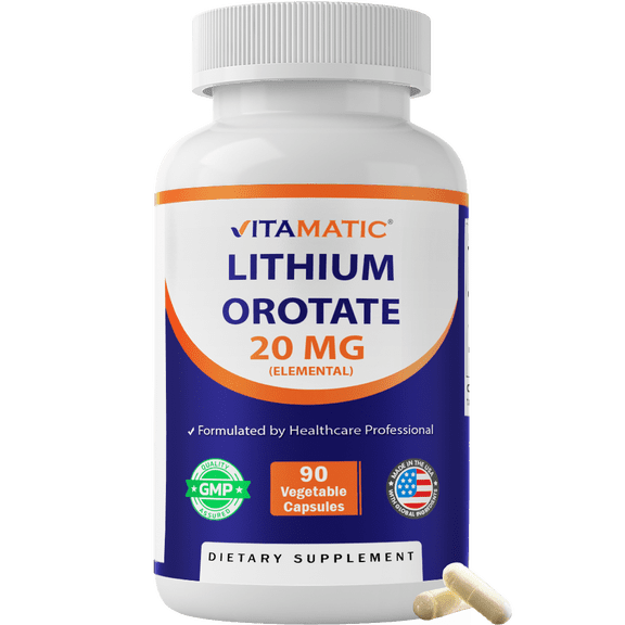Vitamatic Lithium Orotate 20mg, 90 Capsules - Veggie Caps, Non-GMO, Gluten Free