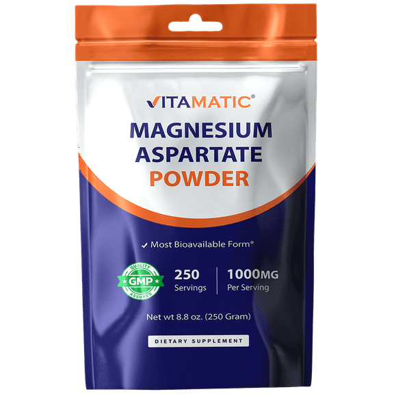 Vitamatic Magnesium Aspartate 1000mg per Serving Supports Muscle, Joint, and Heart Health 250 Grams - 250 Servings