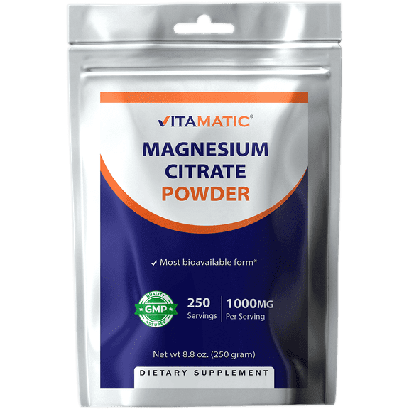 Vitamatic Magnesium Citrate 1000mg per Serving Supports Muscle, Joint, and Heart Health 250 Grams - 250 Servings