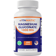Vitamatic Magnesium Gluconate 1000 mg - 180 Vegetarian Tablets Uncoated - Supports Muscle, Nerve, and Heart Health*