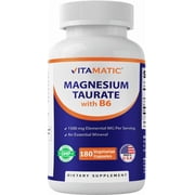 Vitamatic Magnesium Taurate 1500mg per Serving - 180 Vegetarian Capsules (Provides 300 mg of Elemental Magnesium) - Added B6 for Maximum Absorption - Supports Muscle, Joint, and Heart Health*
