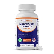 Vitamatic Magnesium Taurate 1500mg per Serving - 180 Vegetarian Capsules (Provides 300 mg of Elemental Magnesium) - Added B6 for Maximum Absorption - Supports Muscle, Joint, and Heart Health*