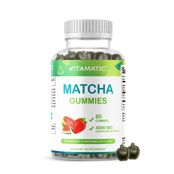 Vitamatic Matcha Gummies 60 Count | Strawberry & Watermelon Flavor - Non-GMO