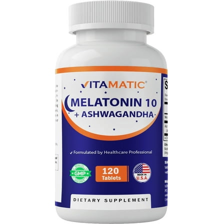 Vitamatic Melatonin 10mg with Ashwagandha 4:1 Extract 250 mg 120 Tablets