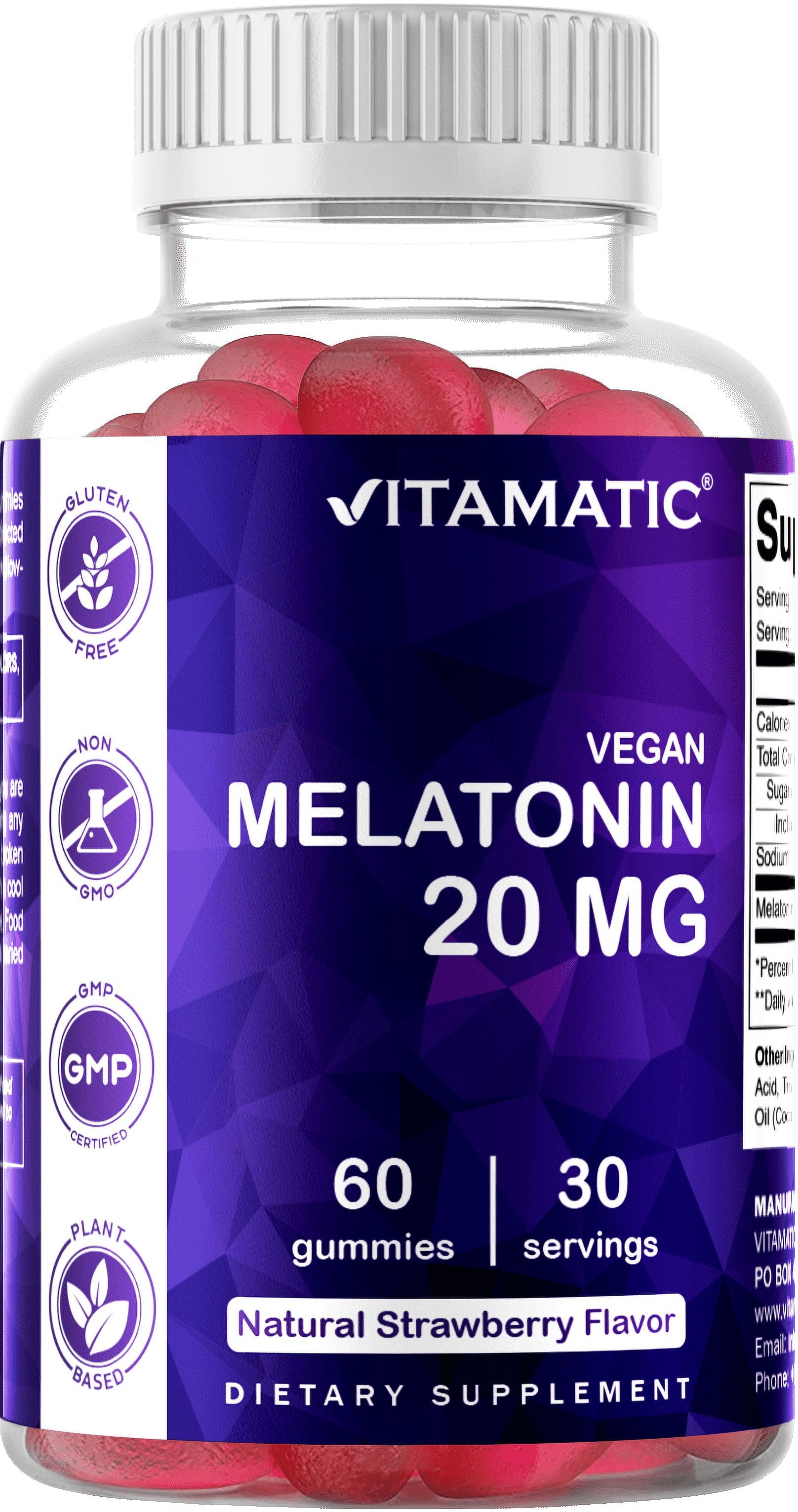 Vitamatic Melatonin 20mg Gummies for Adults, 30 Servings - 60 Vegetarian Gummies - Non-Habit Forming Sleep Aid Supplement