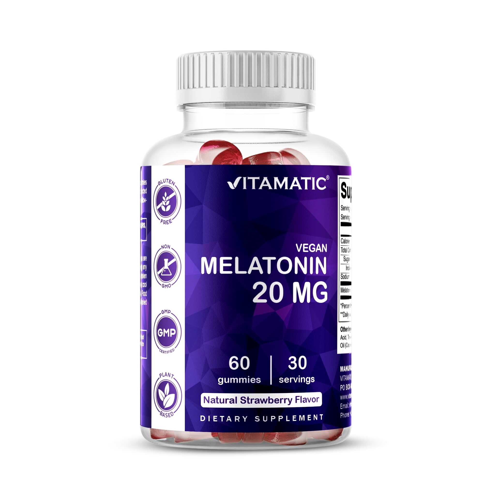 Vitamatic Melatonin 20mg Gummies for Adults, 30 Servings - 60 Vegetarian Gummies - Non-Habit Forming Sleep Aid Supplement
