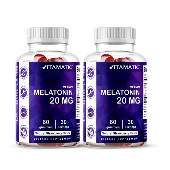 Vitamatic Melatonin 20mg Gummies for Adults, 30 Servings - Non-Habit Forming Sleep Aid Supplement (60 Gummies (Pack of 2))