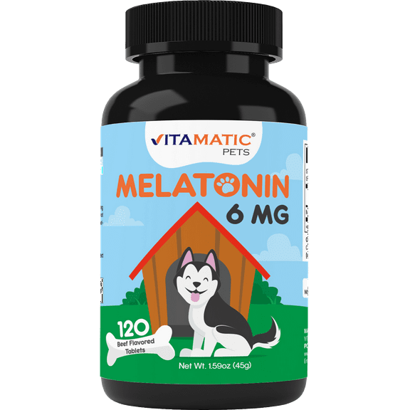 Vitamatic Melatonin for Dogs - 6 mg - 120 Beef Flavored Chewable Tablets