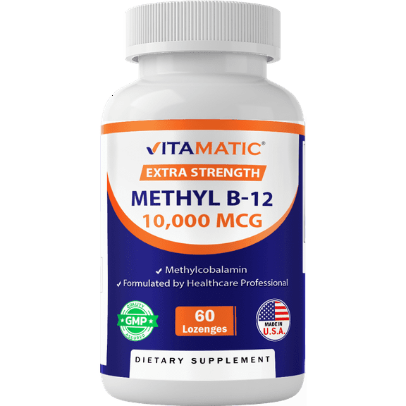 Vitamatic Methyl B12 (Methylcobalamin) 10,000 mcg 60 Lozenges - Superior Source of Vitamin B12