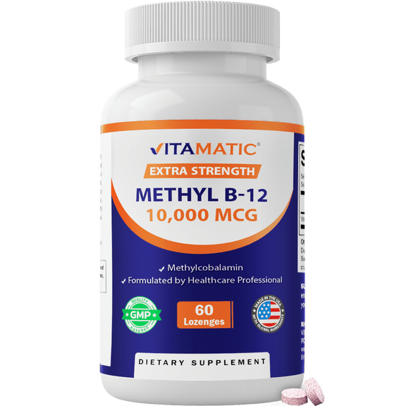 Vitamatic Methyl B12 (Methylcobalamin) 10,000 mcg 60 Lozenges - Superior Source of Vitamin B12