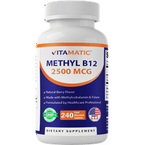 Vitamatic Methyl B12 – Natural Berry Flavor – 240 Fast Dissolve Tablets – Methylcobalamin B12 & Folic Acid for Energy & Nervous System Support (2500 mcg)