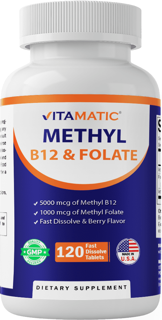 Vitamatic Methyl Folate B12 Supplement, 120 Fast Dissolve Tablets, Non ...
