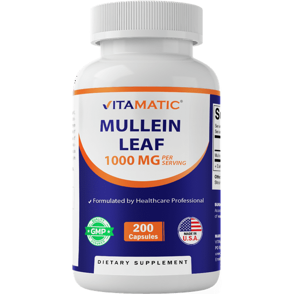 Vitamatic Mullein Leaf 1000mg per Serving - Supports Healthy Respiratory, Bronchial & Immune Function - 200 Ct