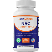 Vitamatic NAC Supplement N-Acetyl-L-Cysteine NAC with Milk Thistle 501 Extract - Supports Immune, Respiratory, Liver Health, 1200 mg per Serving, 120 Veg Capsules