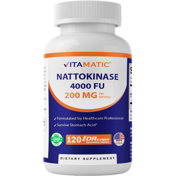 Vitamatic Nattokinase Supplement 4,000 FU Servings, 120 Delayed Released Capsules - Survives Stomach Acids - Circulatory Health Support - Non-GMO & Gluten Free - Made in The USA