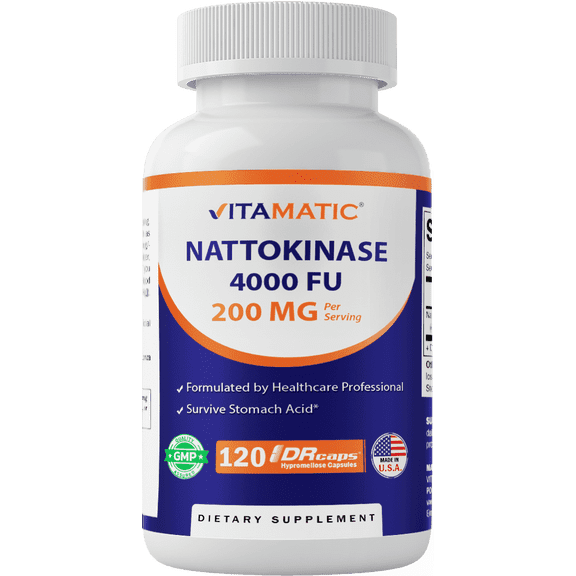 Vitamatic Nattokinase Supplement 4,000 FU Servings, 120 Delayed Released Capsules - Survives Stomach Acids - Circulatory Health Support - Non-GMO & Gluten Free - Made in The USA