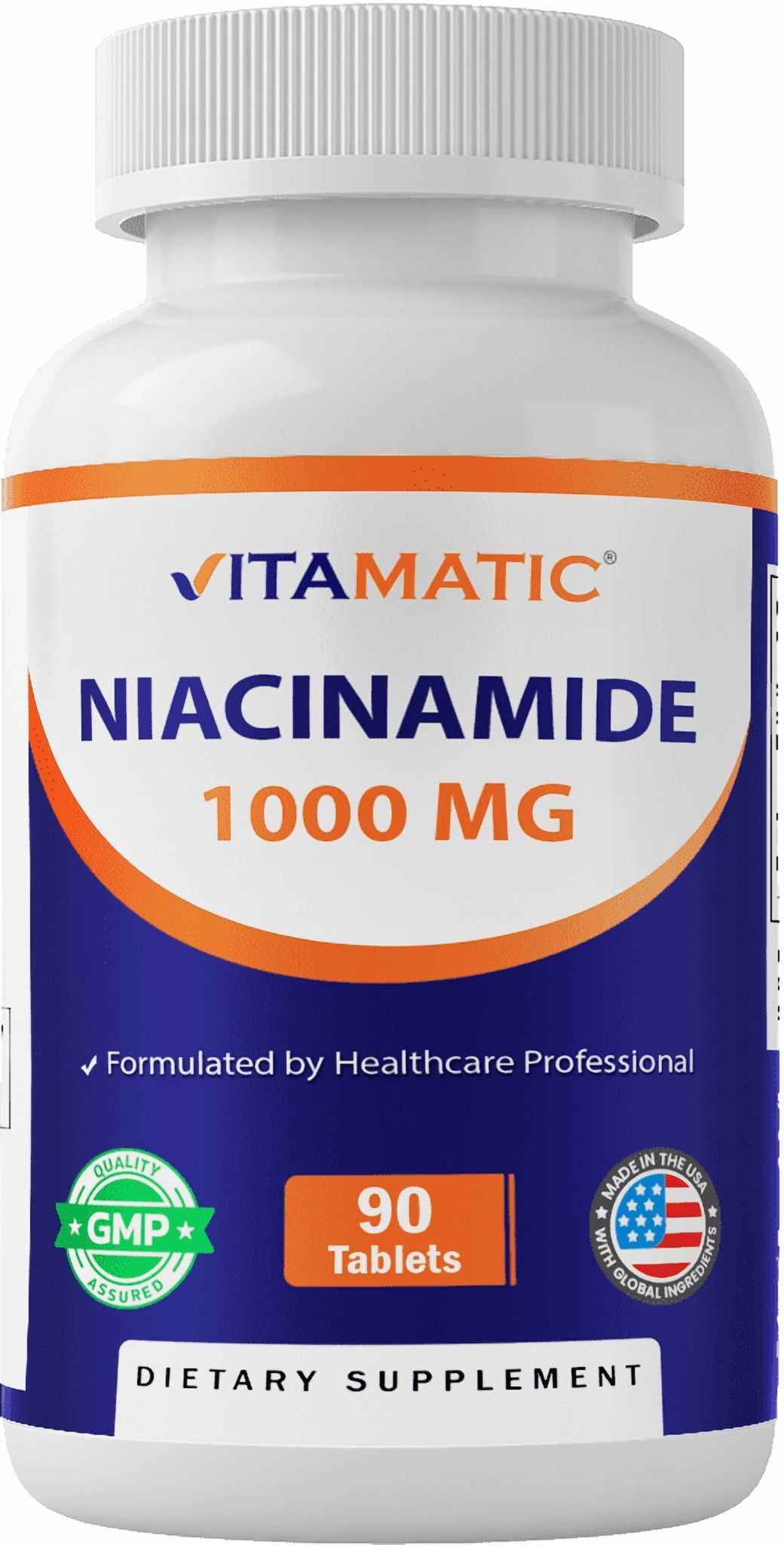 Vitamatic Niacinamide 1000 mg 90 Tablets - Flush Free Vitamin B3 - Supports Energy Production