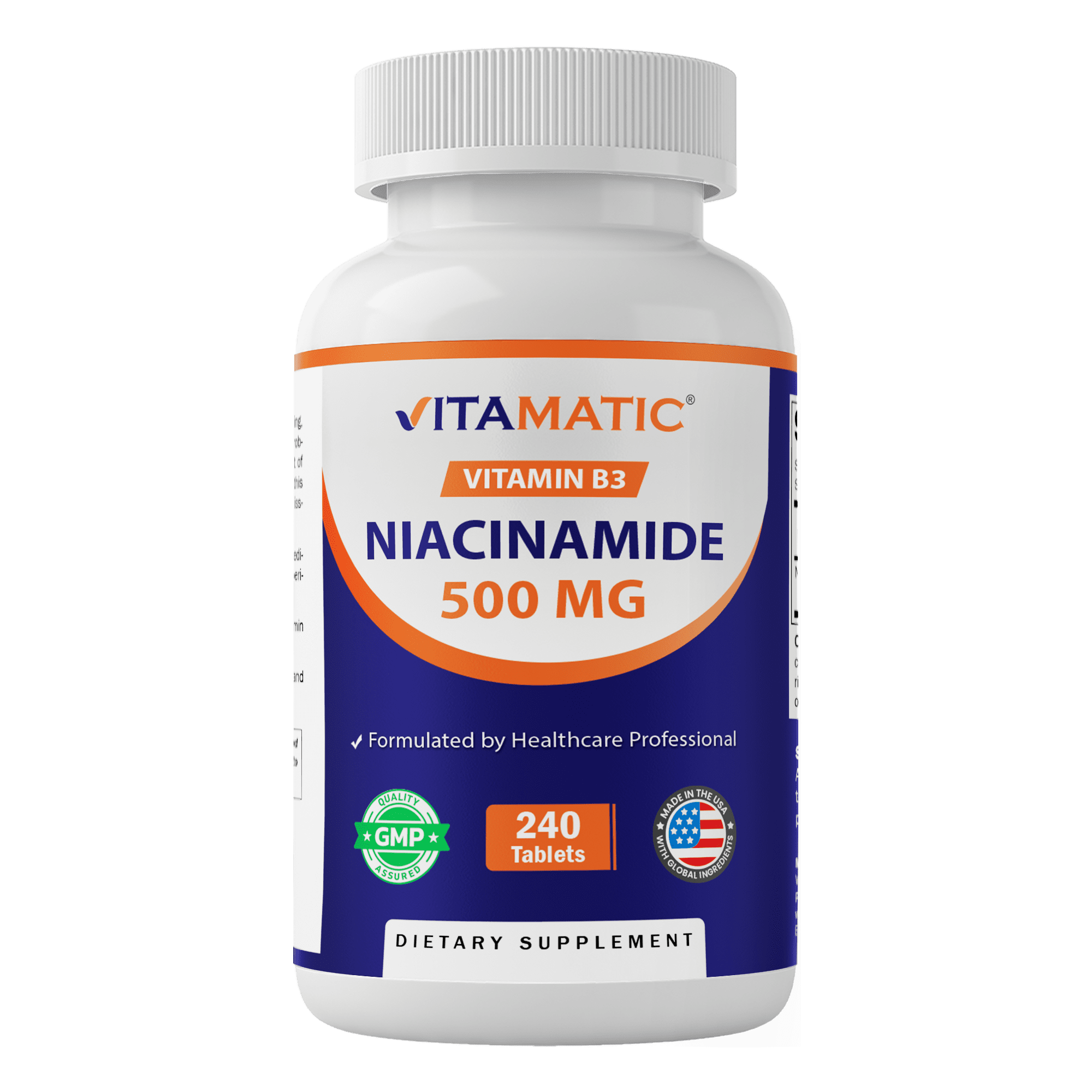 Vitamatic Niacinamide 500 mg 240 Tablets - Flush Free Vitamin B3 - Supports Energy Production