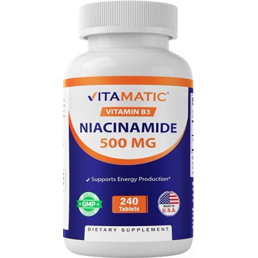 Green Labs Nutrition Vitamin B3 Niacinamide 500mg Tablets - Vegan, Non-GMO (100-1000 Count)