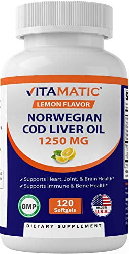 Vitamatic Icelandic Cod Liver Oil 1250mg 120 Softgels (Lemon Flavor) - Promotes Cardiovascular Health