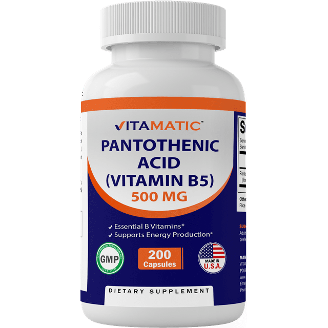 Vitamatic Pantothenic Acid (Vitamin B5) 500mg Capsules Pack of 200