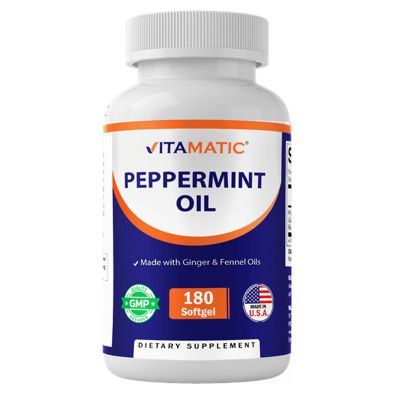 Vitamatic Peppermint Oil Gel with Ginger & Fennel Oils, 550mg per Serving, 180 Softgels