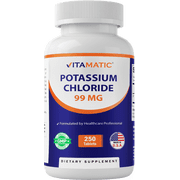 Vitamatic Potassium 99mg – 250 Tablets – Potassium Chloride for Muscle, Heart & Nerve Function – Electrolyte Support – Non-GMO, Gluten-Free