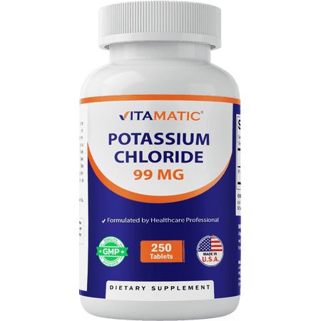 Vitamatic Potassium 99mg – 250 Tablets – Potassium Chloride for Muscle, Heart & Nerve Function – Electrolyte Support – Non-GMO, Gluten-Free
