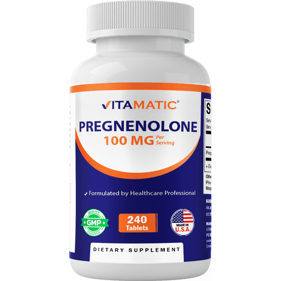 Vitamatic Pregnenolone 100 mg per Serving Non-GMO Gluten Free 240 Tablets
