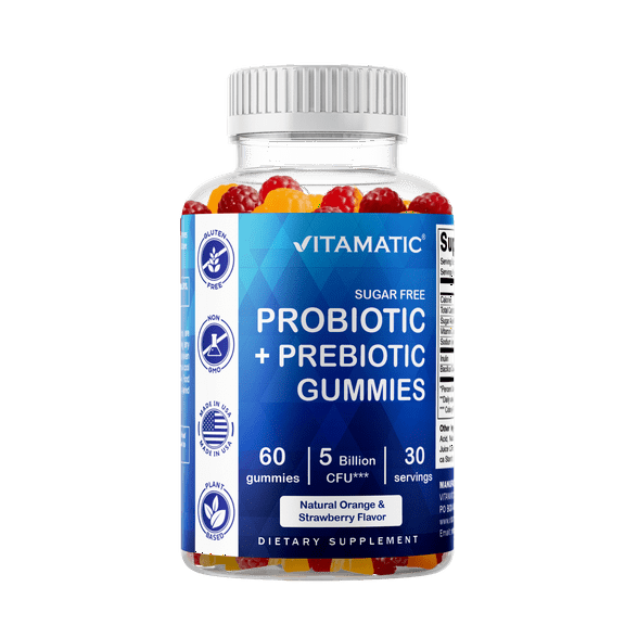 Vitamatic Probiotic Sugar Free Gummies for Men and Women 5 Billion CFUs - Digestive, Immune & Gut Health - Gluten FreeVitamatic Probiotic Sugar Free Gummies for Men and Women 5 Billion CFUs