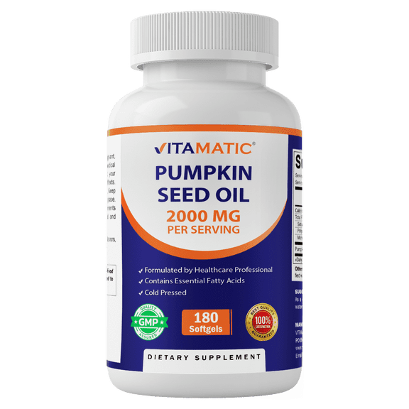 Vitamatic Pumpkin Seed Oil 2000mg Softgel Capsules, 180 Count