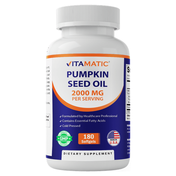 Vitamatic Pumpkin Seed Oil 2000mg Softgel Capsules, 180 Count