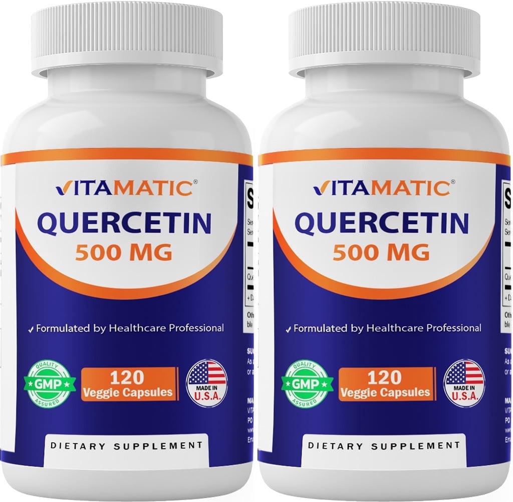 Vitamatic Quercetin 500mg Vegan Supplement, 2 Pack, 120 Veggie Capsules