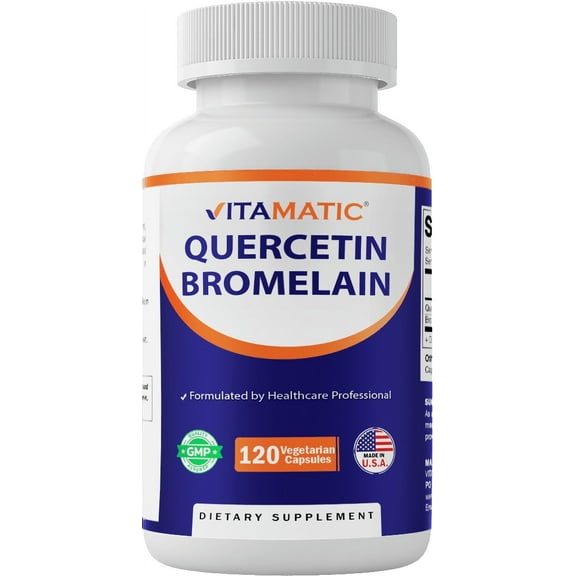 Vitamatic Quercetin with Bromelain Immune, Respiratory, Cardiovascular Health 120 Count Vegetarian Capsules