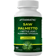 Vitamatic Saw Palmetto Extract for Men & Women 180 Veg Capsules - Made with Pumpkin Seed, Pygeum, Nettle Leaf - Made in The USA - Promotes Healthy Prostate Function