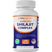 Vitamatic Shilajit Complex Capsules, 9000mg Equivalent, with Ashwagandha, Rhodiola, Ginseng, Cordyceps, Ginkgo, Nettle, Turmeric - 120 Veggie Capsules