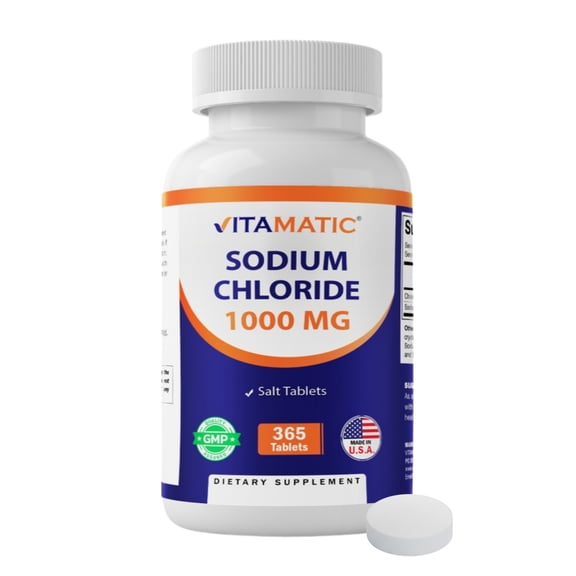 Vitamatic Sodium Chloride 1000mg, 365 Tablets - Electrolytes Replenisher Hydration Drink