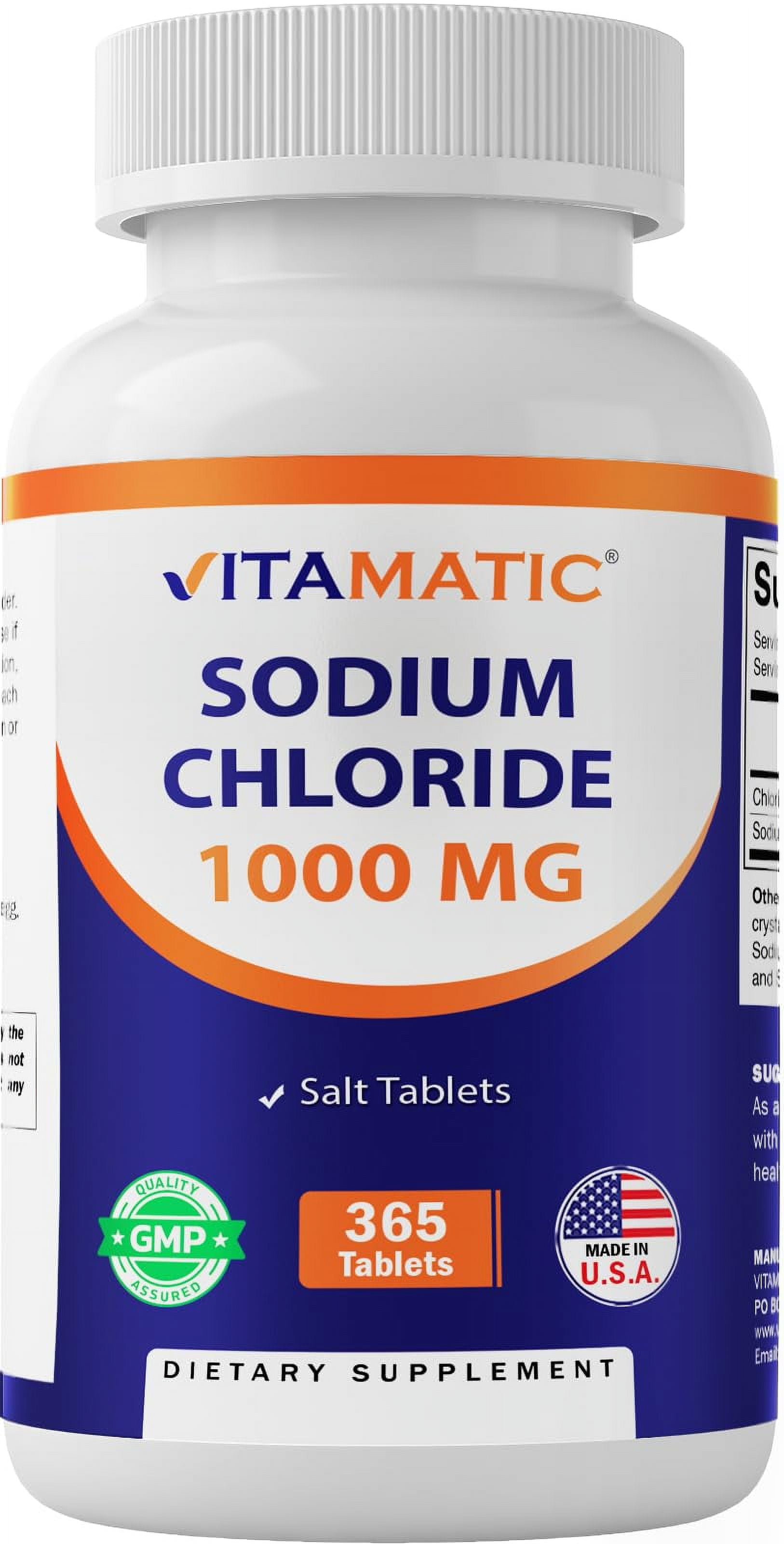 Vitamatic Sodium Chloride 1000mg, 365 Tablets Salt Tablets, NonGMO
